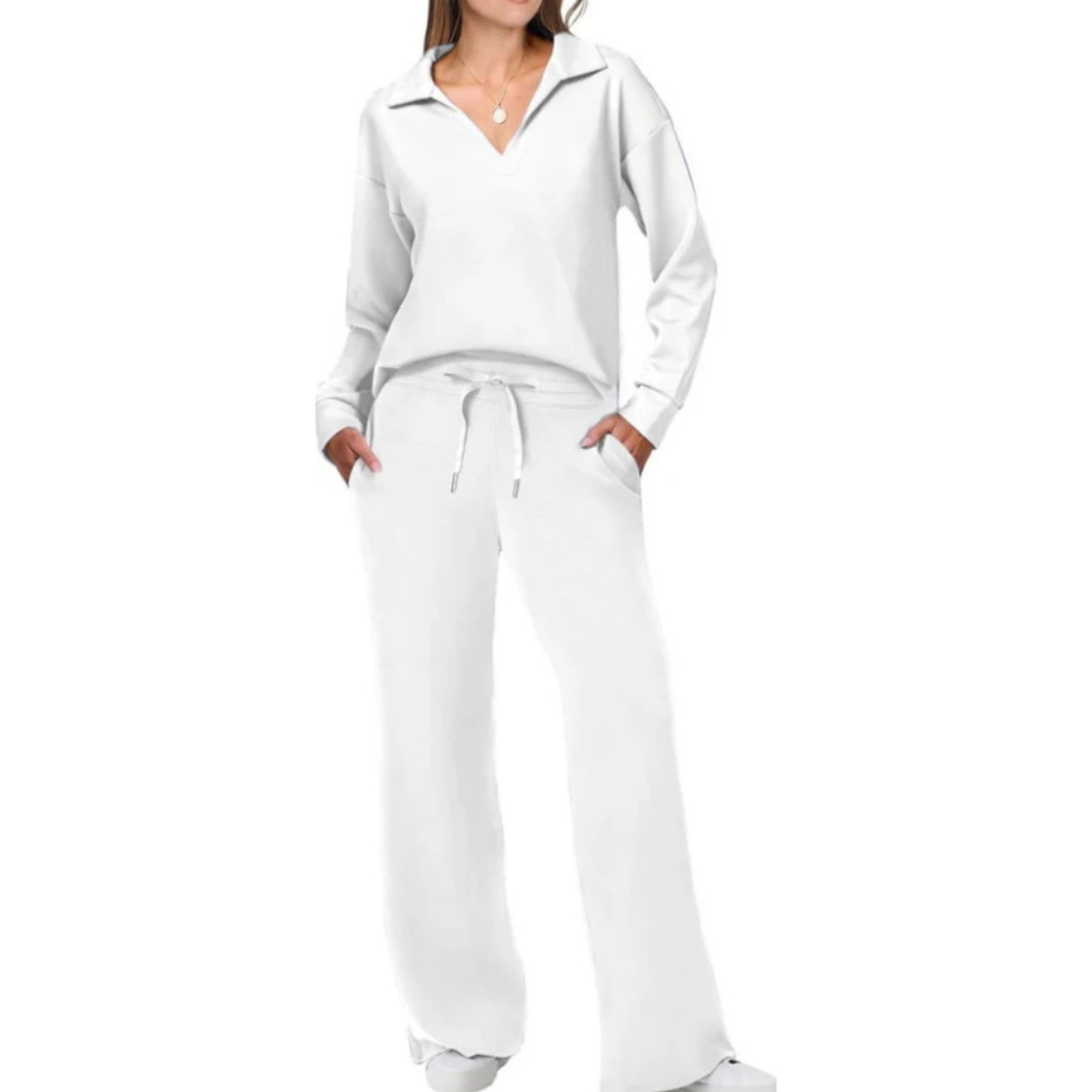 Doucève | Ensemble Loungewear Femme Haut Col V et Pantalon Taille Élastique, Confortable et Chic
