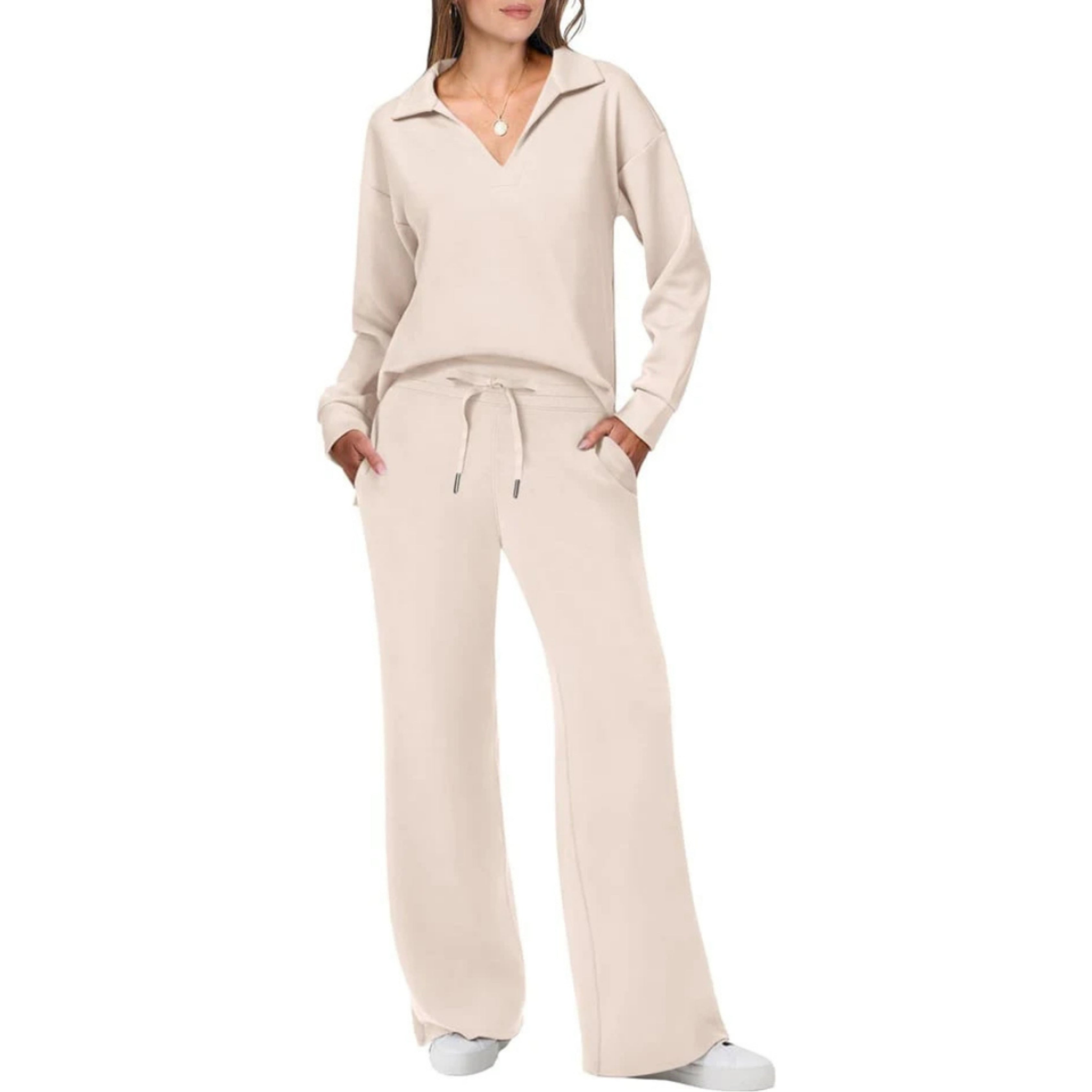 Doucève | Ensemble Loungewear Femme Haut Col V et Pantalon Taille Élastique, Confortable et Chic