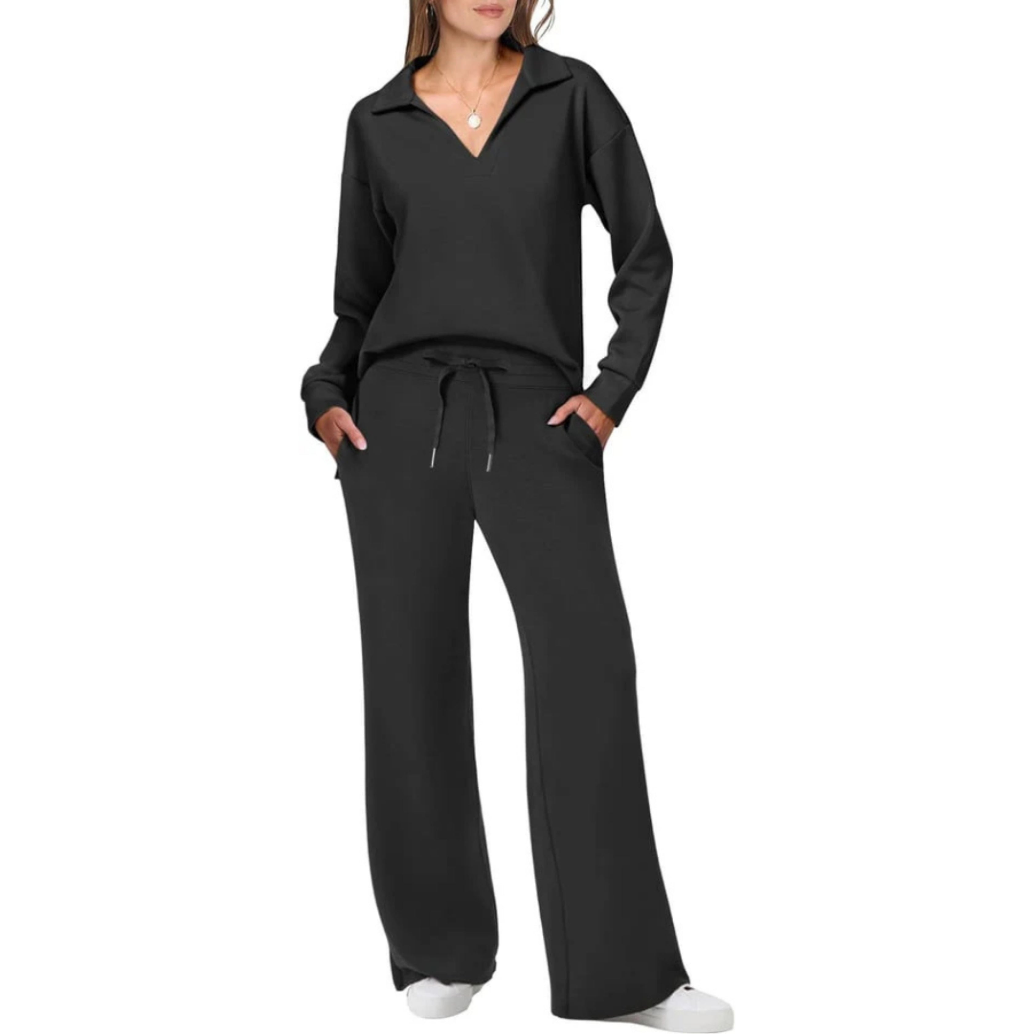Doucève | Ensemble Loungewear Femme Haut Col V et Pantalon Taille Élastique, Confortable et Chic