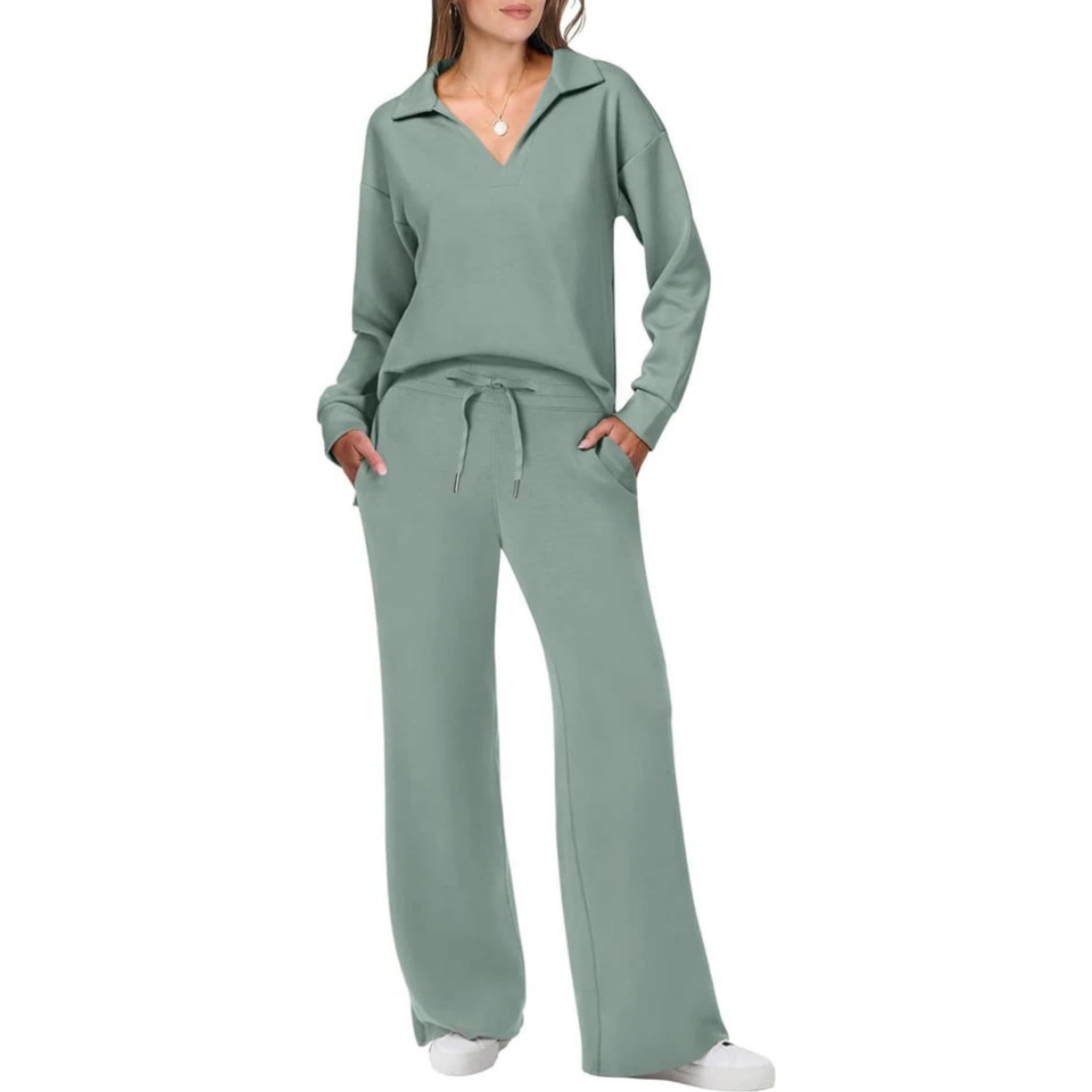 Doucève | Ensemble Loungewear Femme Haut Col V et Pantalon Taille Élastique, Confortable et Chic