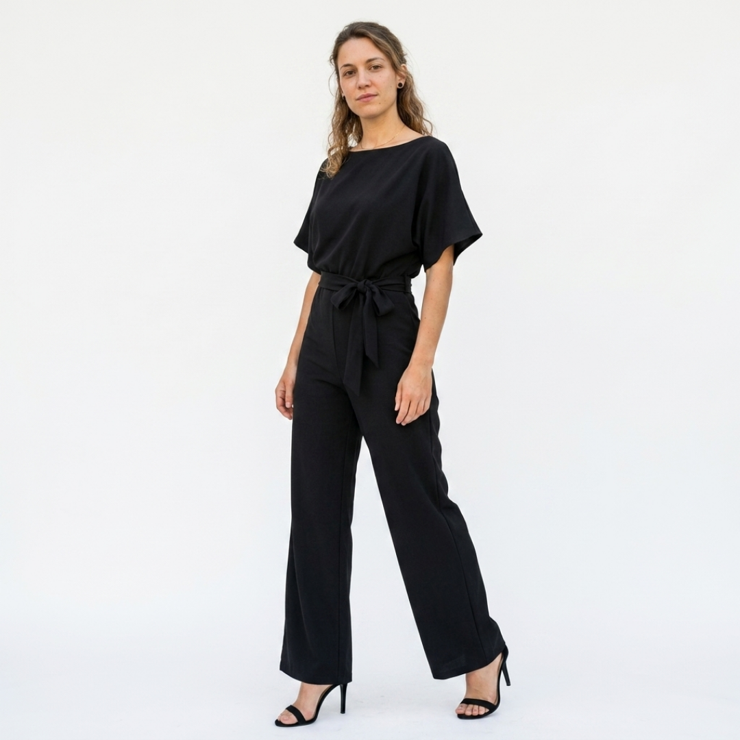 Delphine – Combinaison élégante à jambes larges avec ceinture nouée