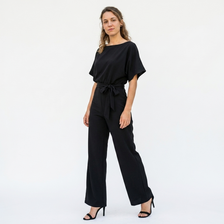 Delphine – Combinaison élégante à jambes larges avec ceinture nouée