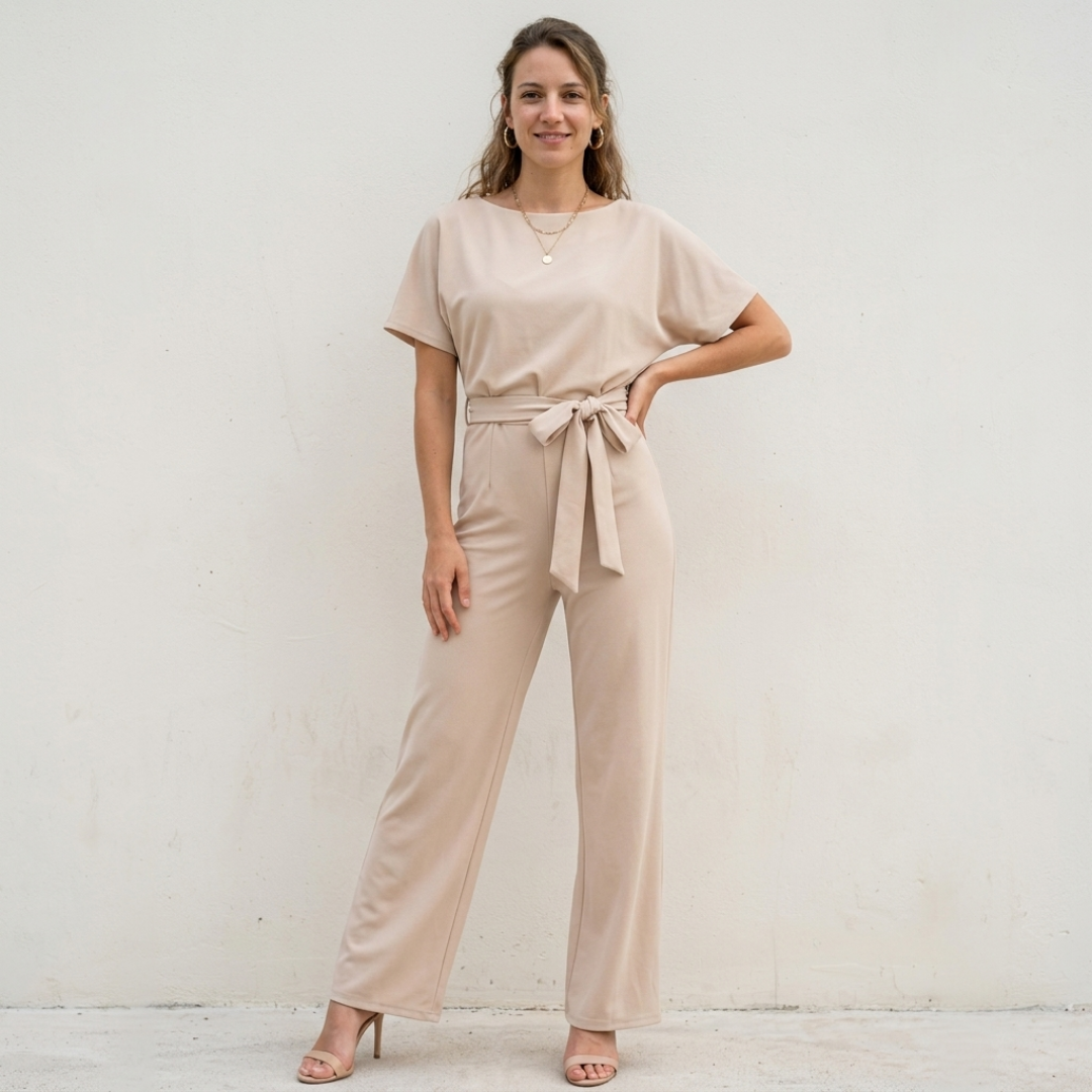 Delphine – Combinaison élégante à jambes larges avec ceinture nouée