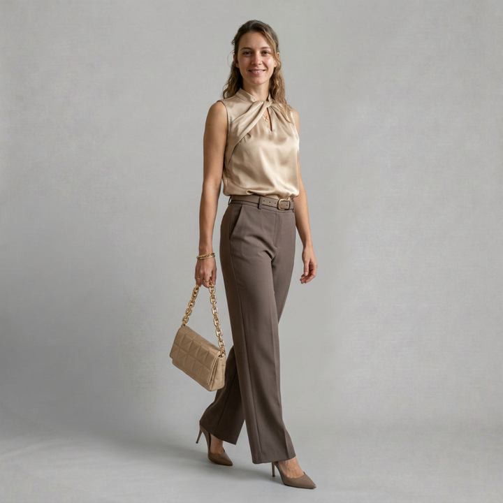 Aurélie – Top satiné élégant sans manches