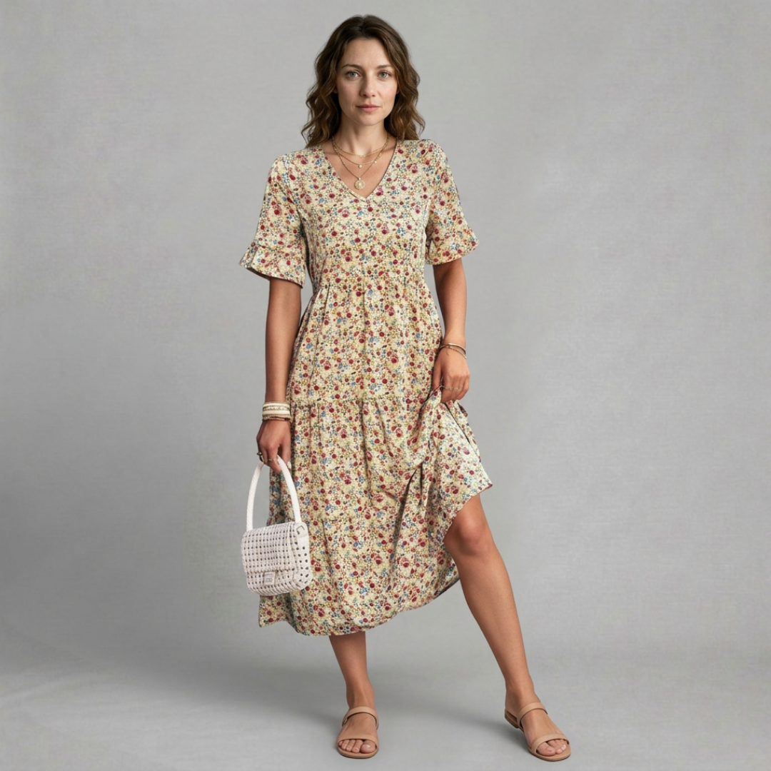 Juliette – Robe midi fleurie au charme bohème et féminin