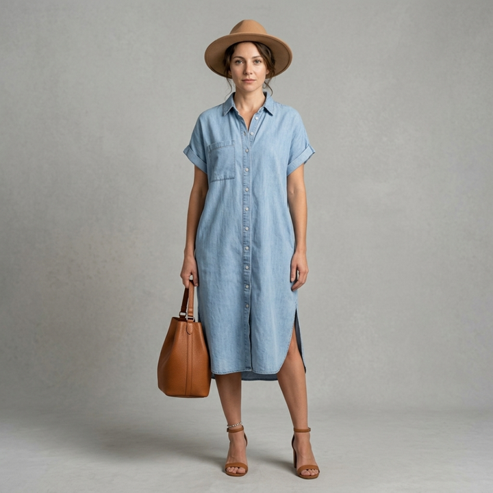 Camille – Robe chemise en denim au style décontracté chic