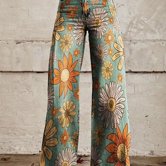 Florène | Pantalon Long Femme Ample et Respirant, Motifs Fleuris et Léopard pour Été et Quotidien