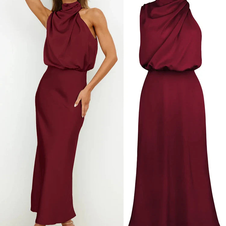 Satène | Robe Midi en Satin à Décolleté Asymétrique, Coupe Ajustée et Élégante pour Femme