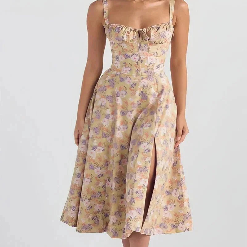 Florève | Robe Bustier Fleurie à Fente Latérale pour Femme, Idéale pour Été, Plage et Soirée