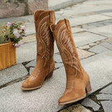 Rodève | Bottes Cowboy Femme en Suède à Talon Bloc, Style Western Chic pour Automne et Hiver