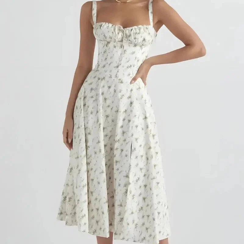 Florève | Robe Bustier Fleurie à Fente Latérale pour Femme, Idéale pour Été, Plage et Soirée